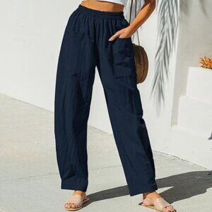 Women's Size Large CUPSHE Black Elastic Waist Tapered Leg Pants, NWT